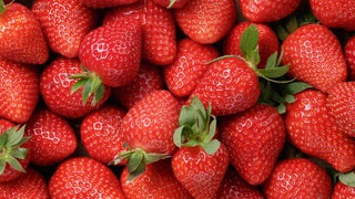 Freshly picked strawberries shot from above