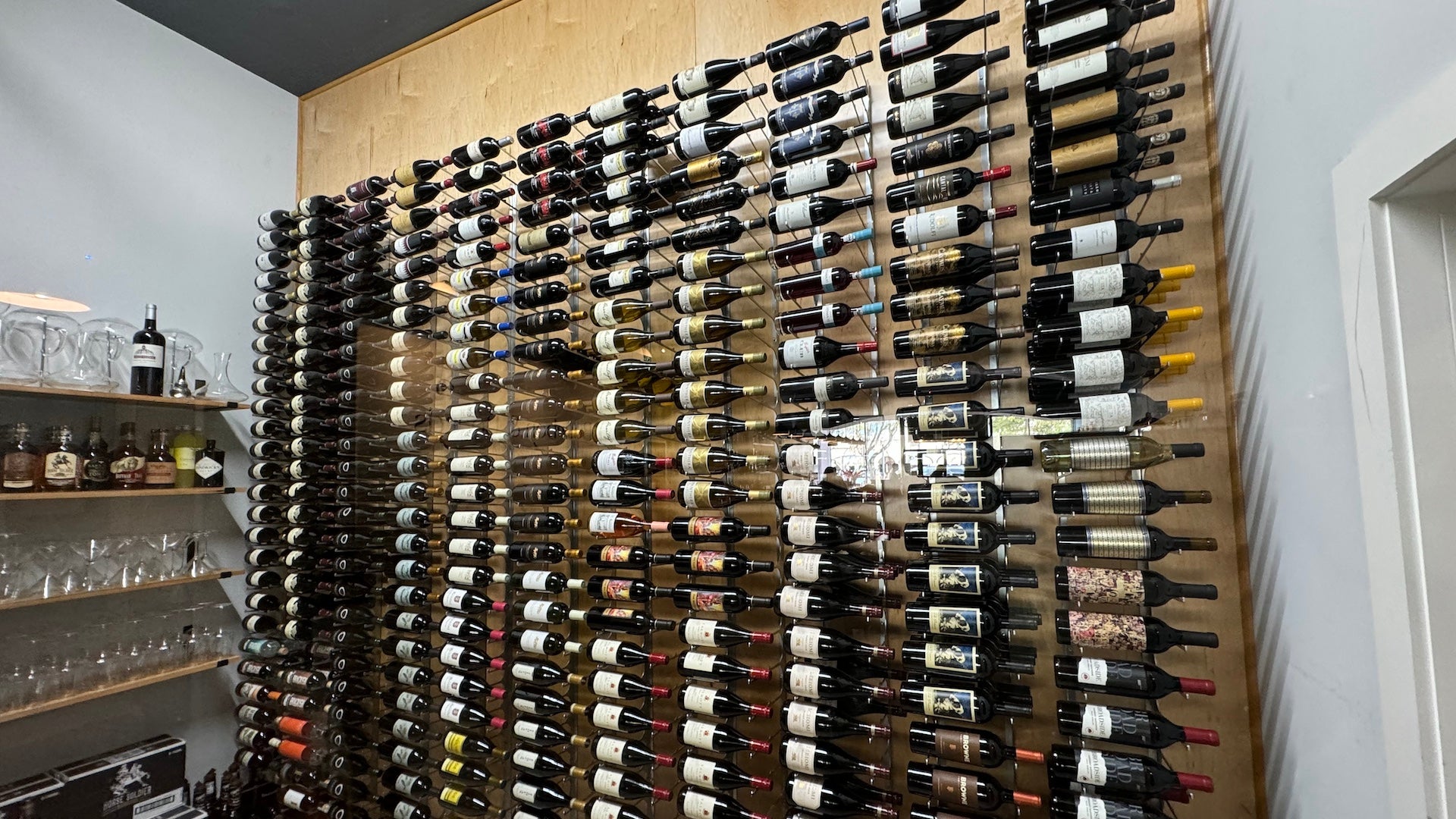 Wall of wine bottles
