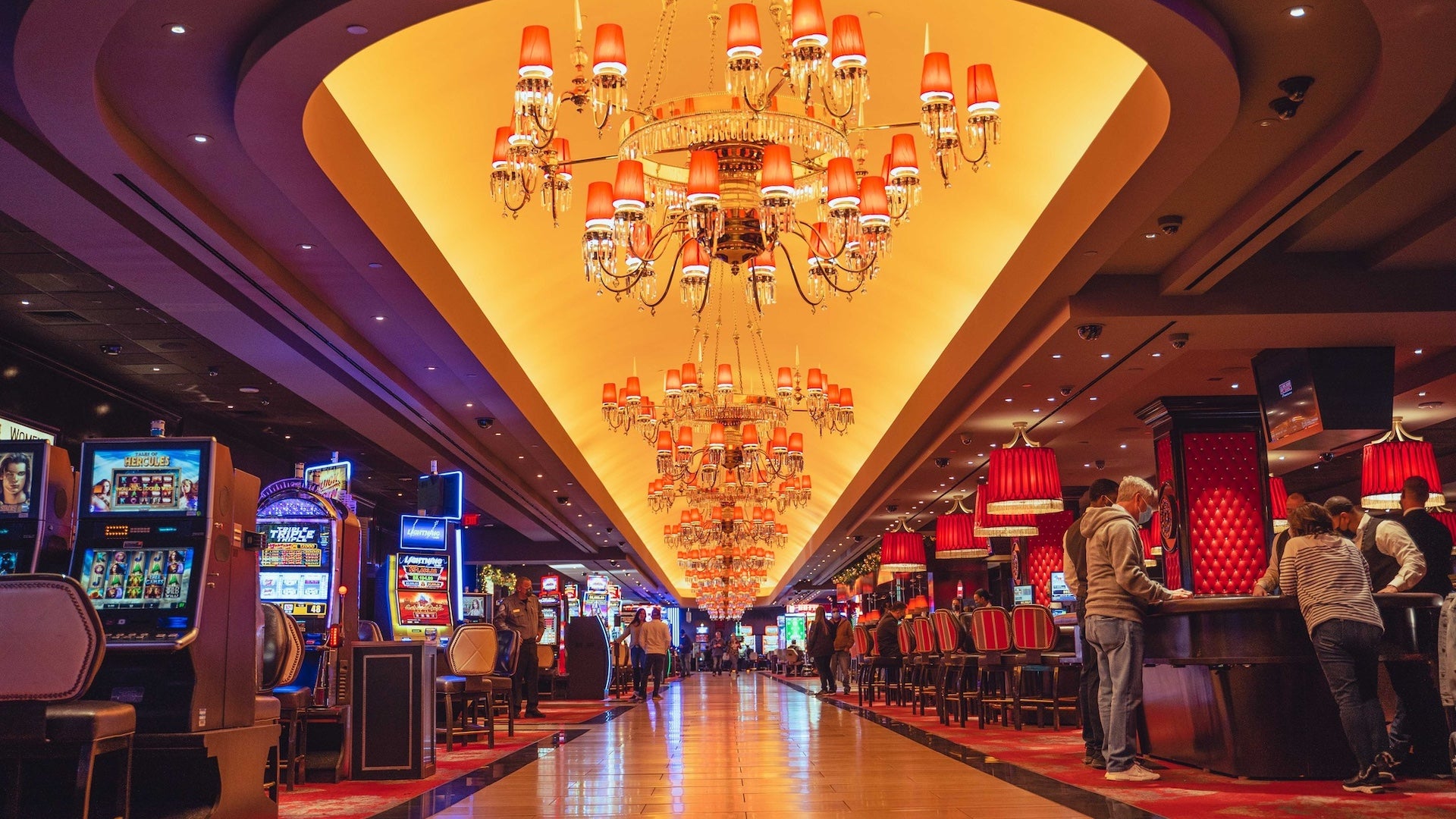 Interior shot of a casino with slot machines
