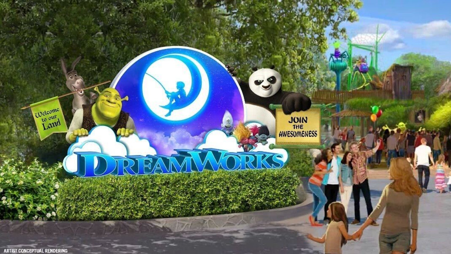 Artist rendering of the entrance to Dreamworks at Universal Orlando