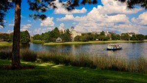 sunny day in the fountain of Disney Saratoga Springs