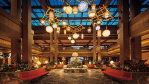 lobby at night of Polynesian Resort Disney - Magic Kingdom - Disney World