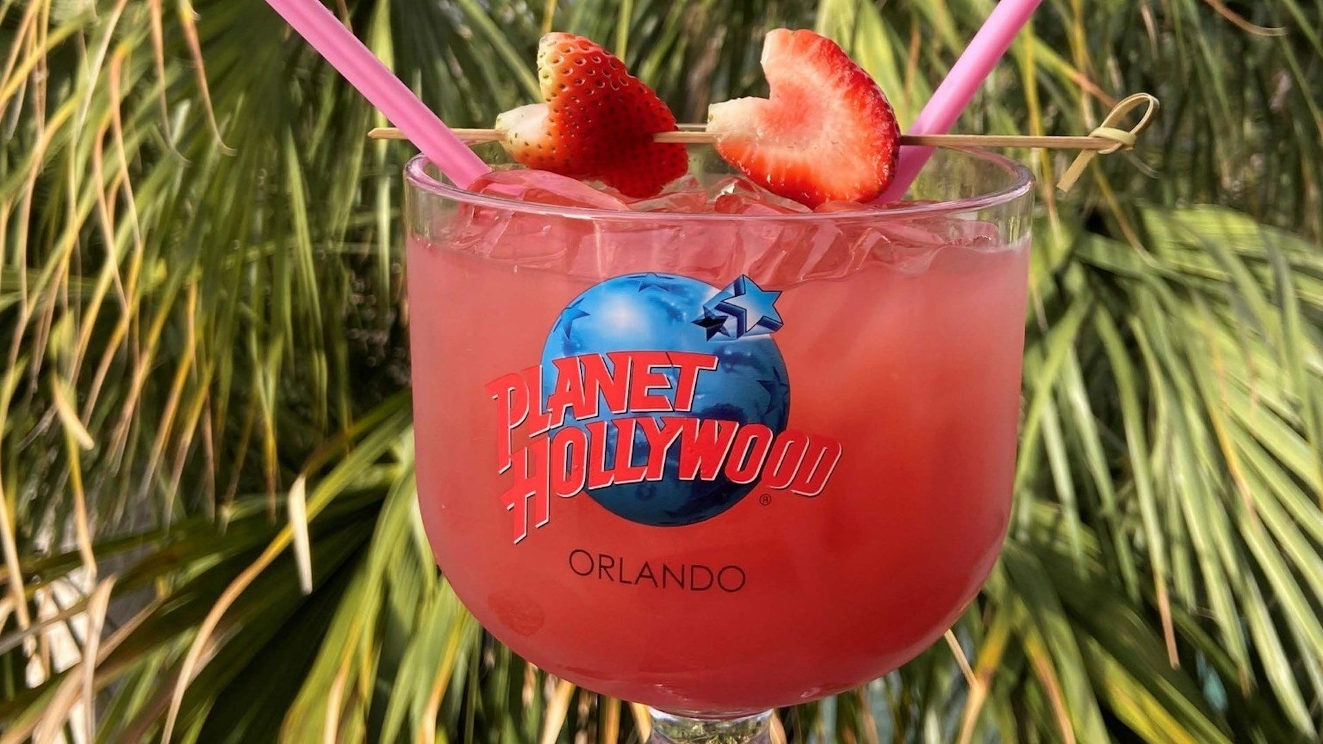 a glass of strawberry drink from Planet Hollywood Orlando