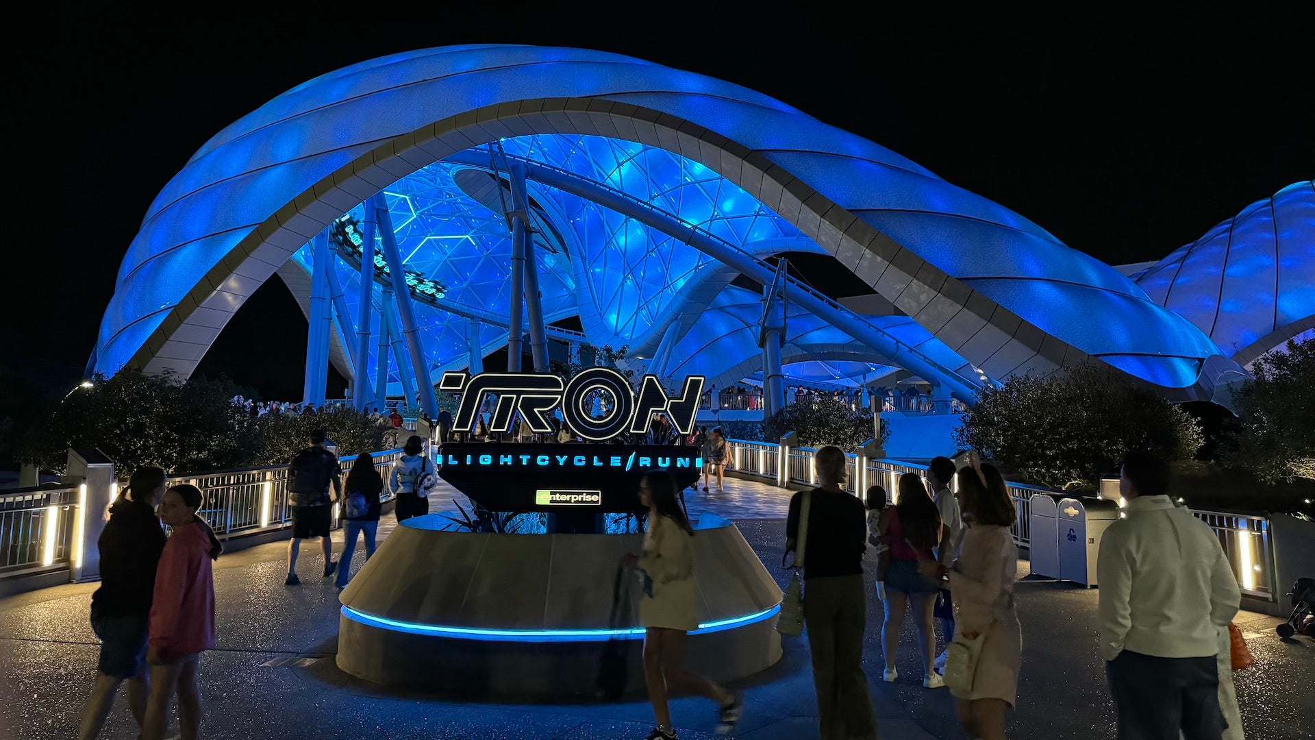 Entrance to Tron at Disney World in Orlando Florida at night