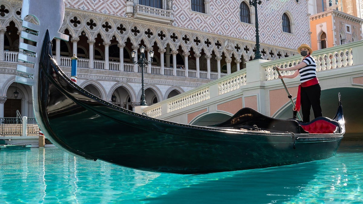 Gondola in a canal at the Venetian in Las Vegas