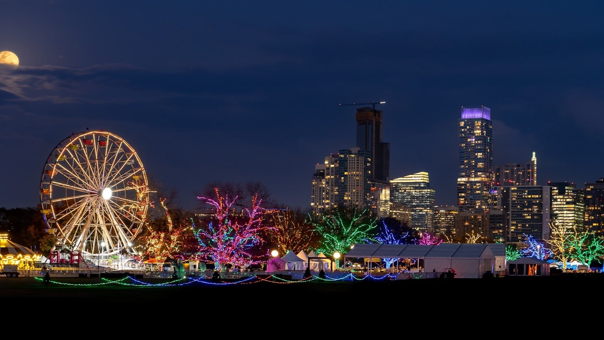 aerial view of Austin Trail of Lights