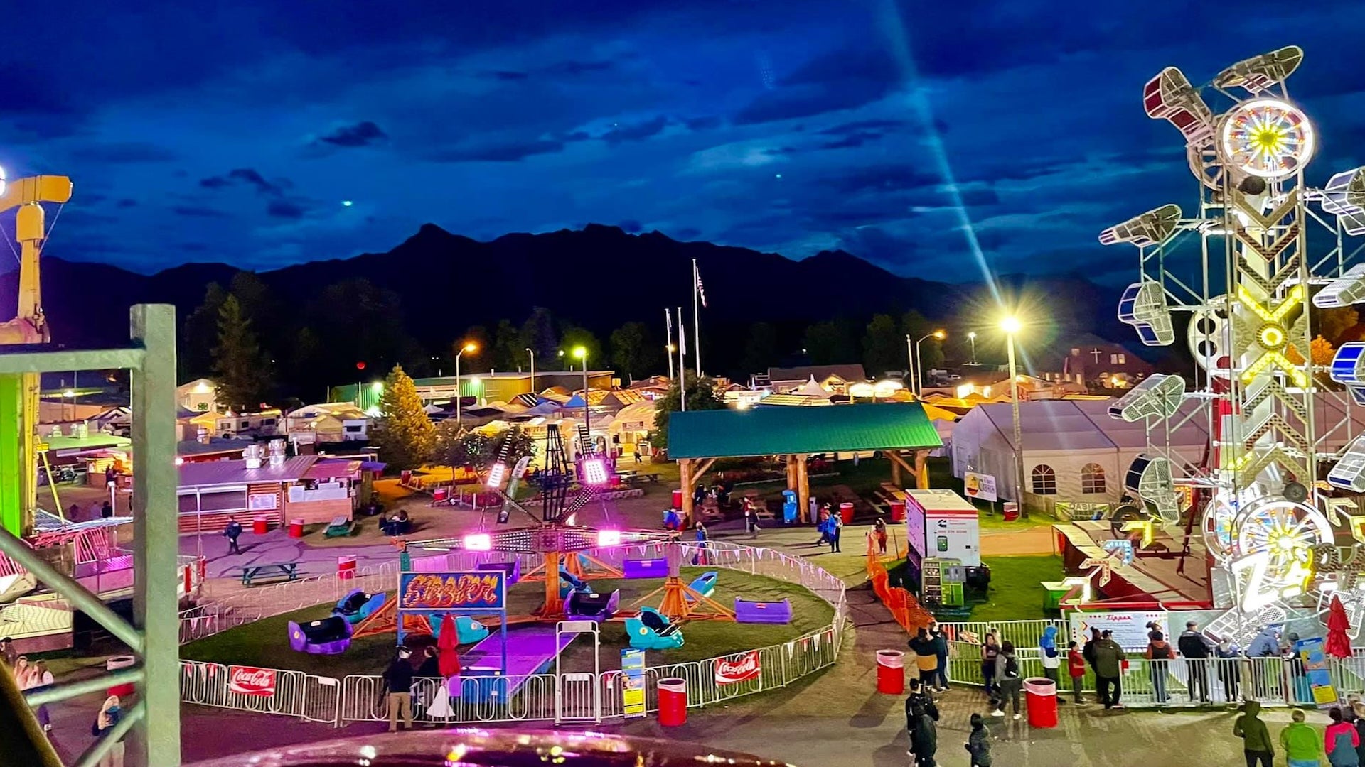 aerial view of Alaska State Fair at night