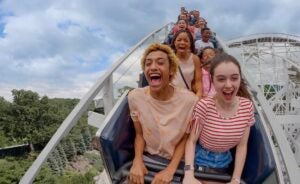 People screaming on a roller coaster at Lake Compounce