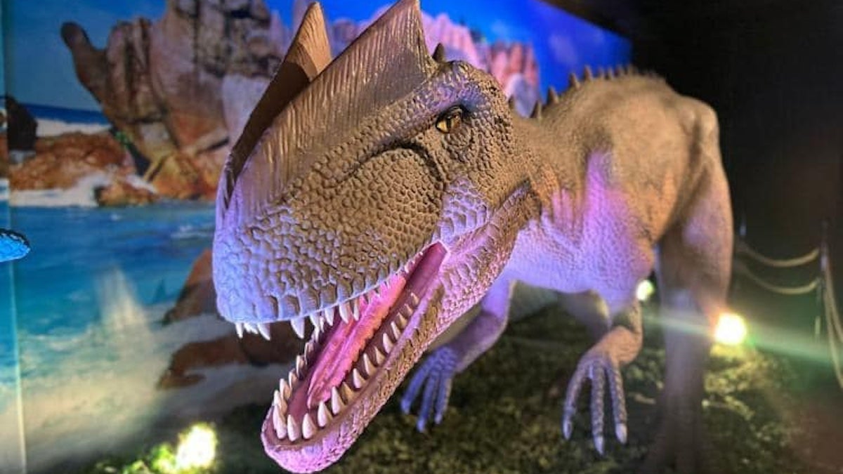 Close up of a large model dinosaur