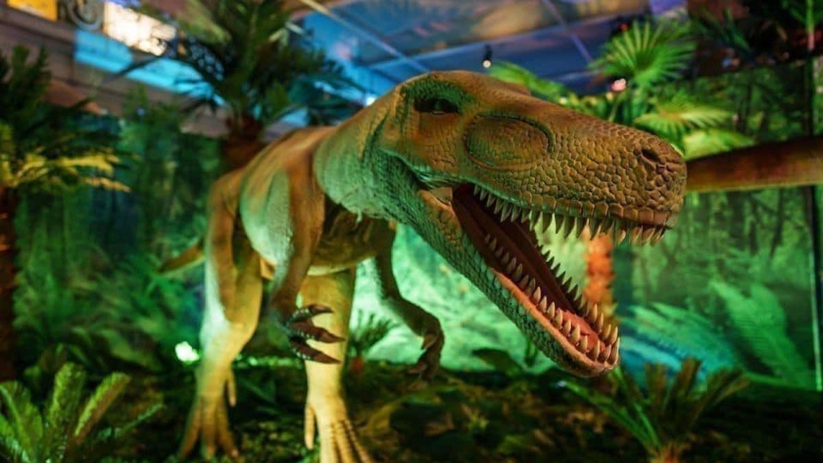 Close up of a large model dinosaur