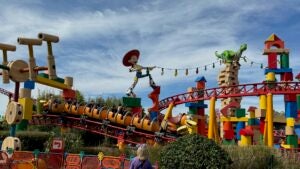 Toy story themed roller coaster at Disney World