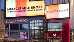 exterior signages of miracle miles shops, store windows