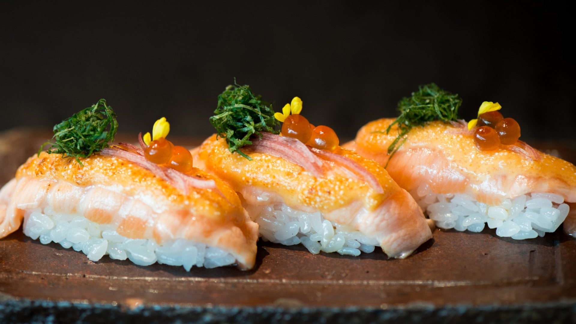 sushi topped with caviar at zuma, cosmopolitan hotel las vegas