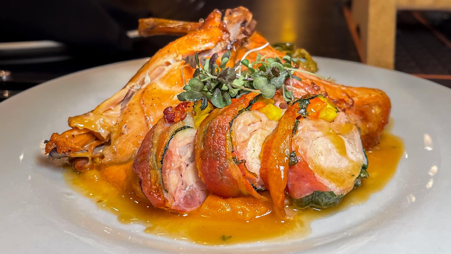 rabbit meal with sauce prepared on a plate