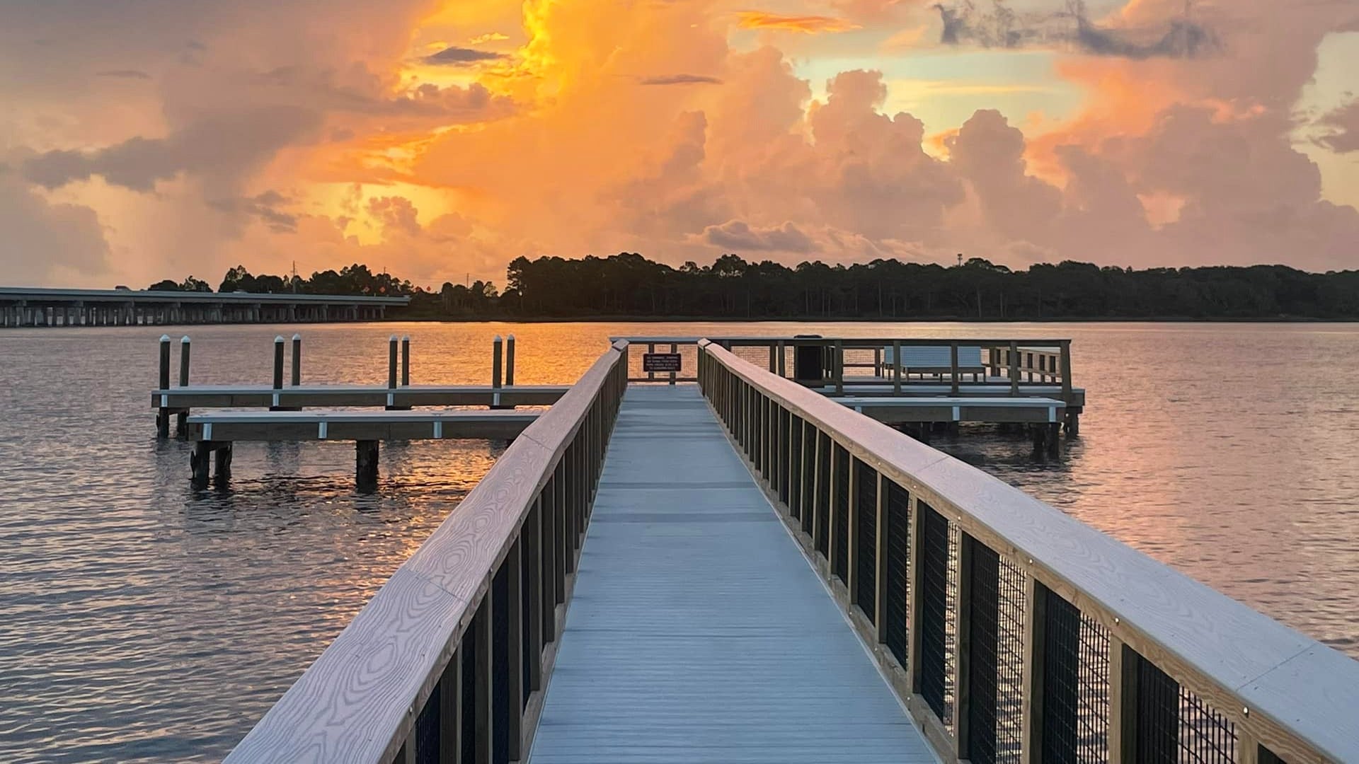 pier dock over a lake with island in view