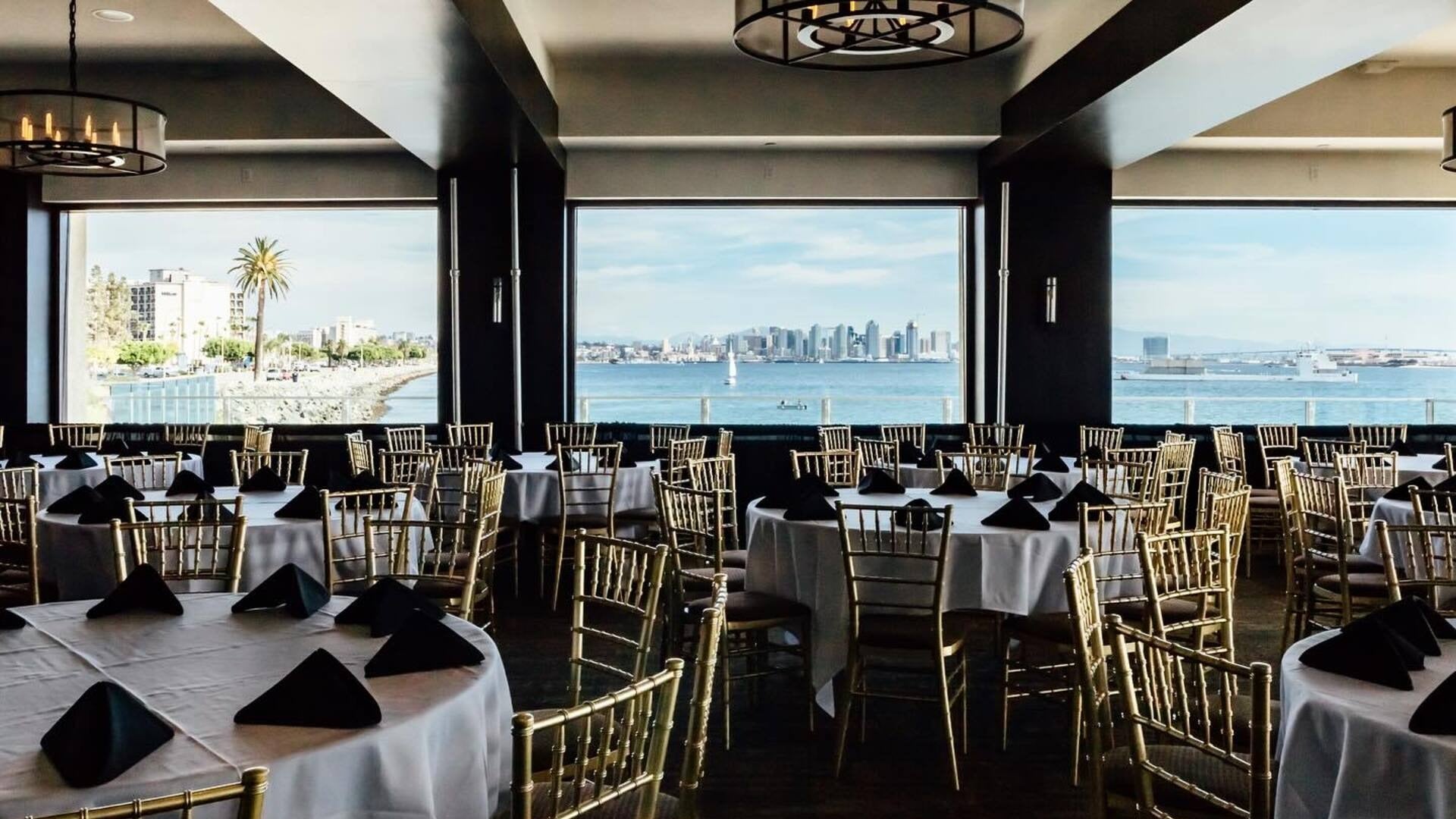 dining tables with view of ocean