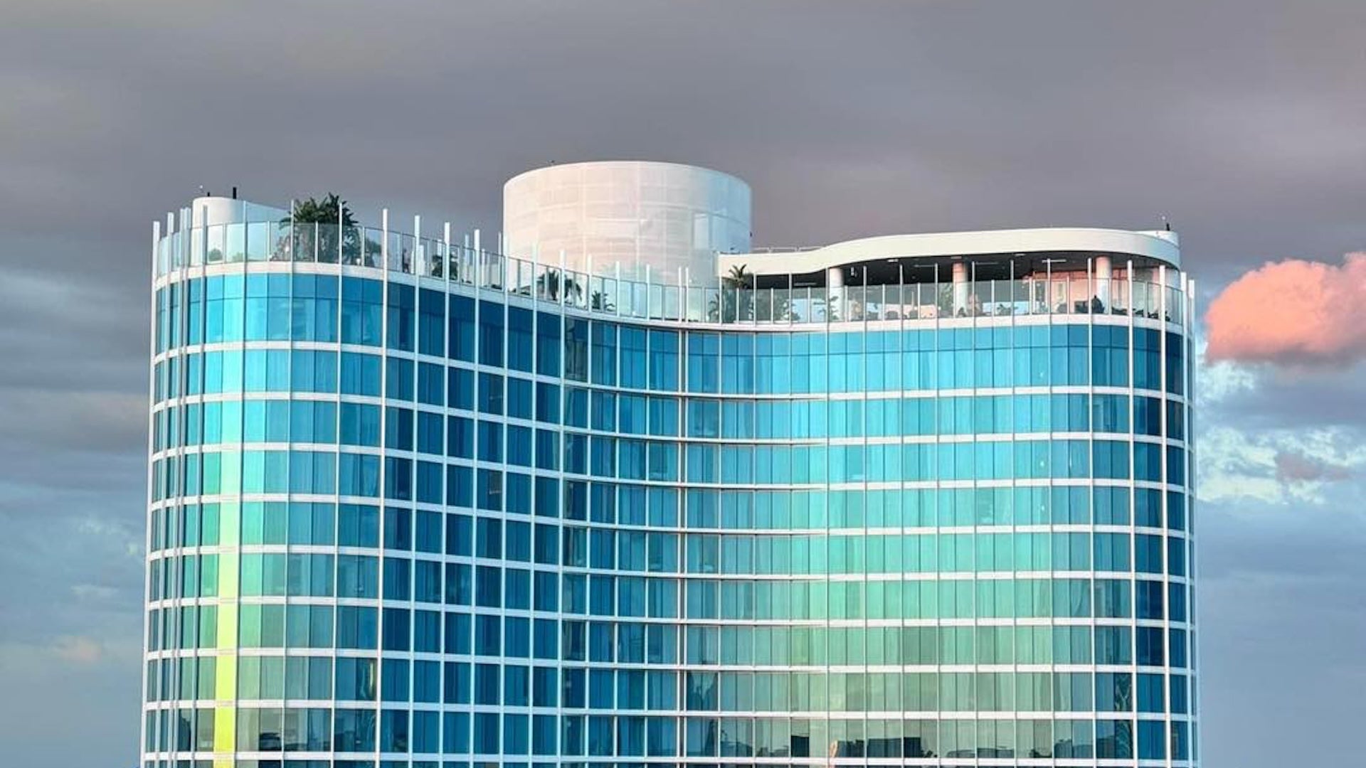 exterior building view with clouds and sky