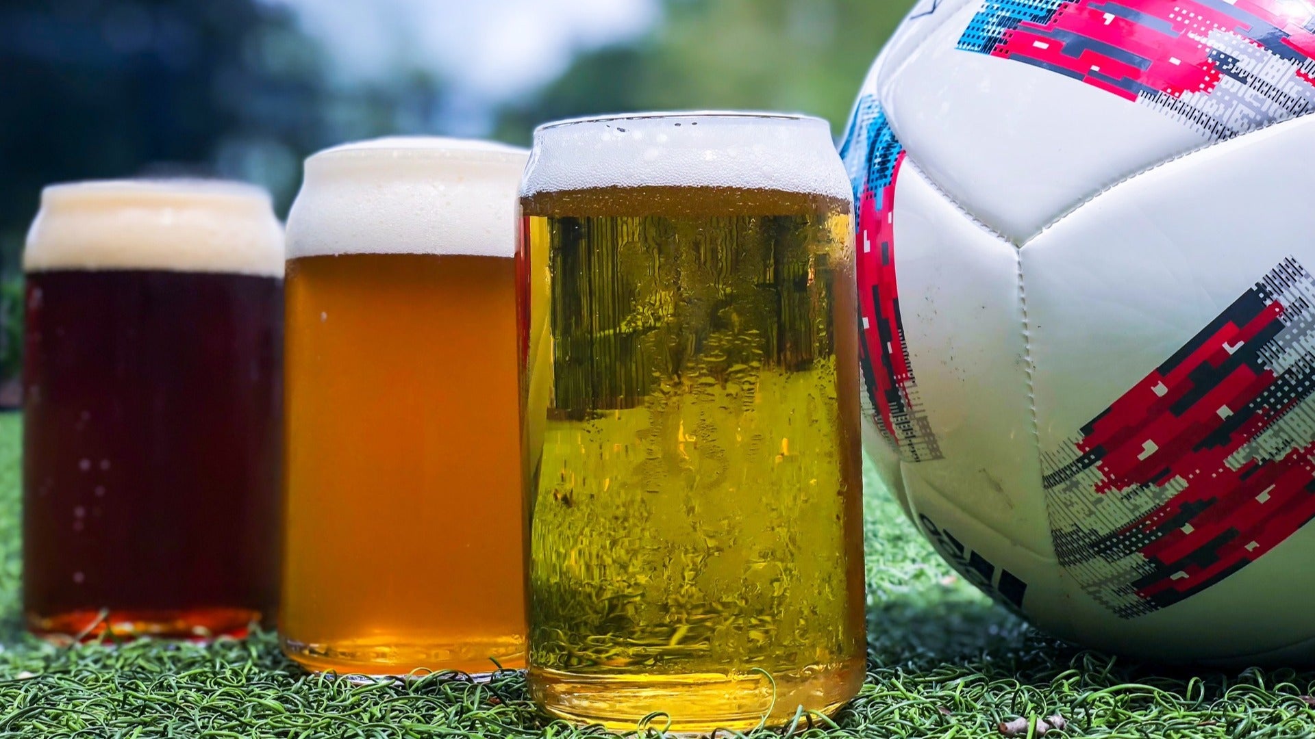 beers with a soccer ball