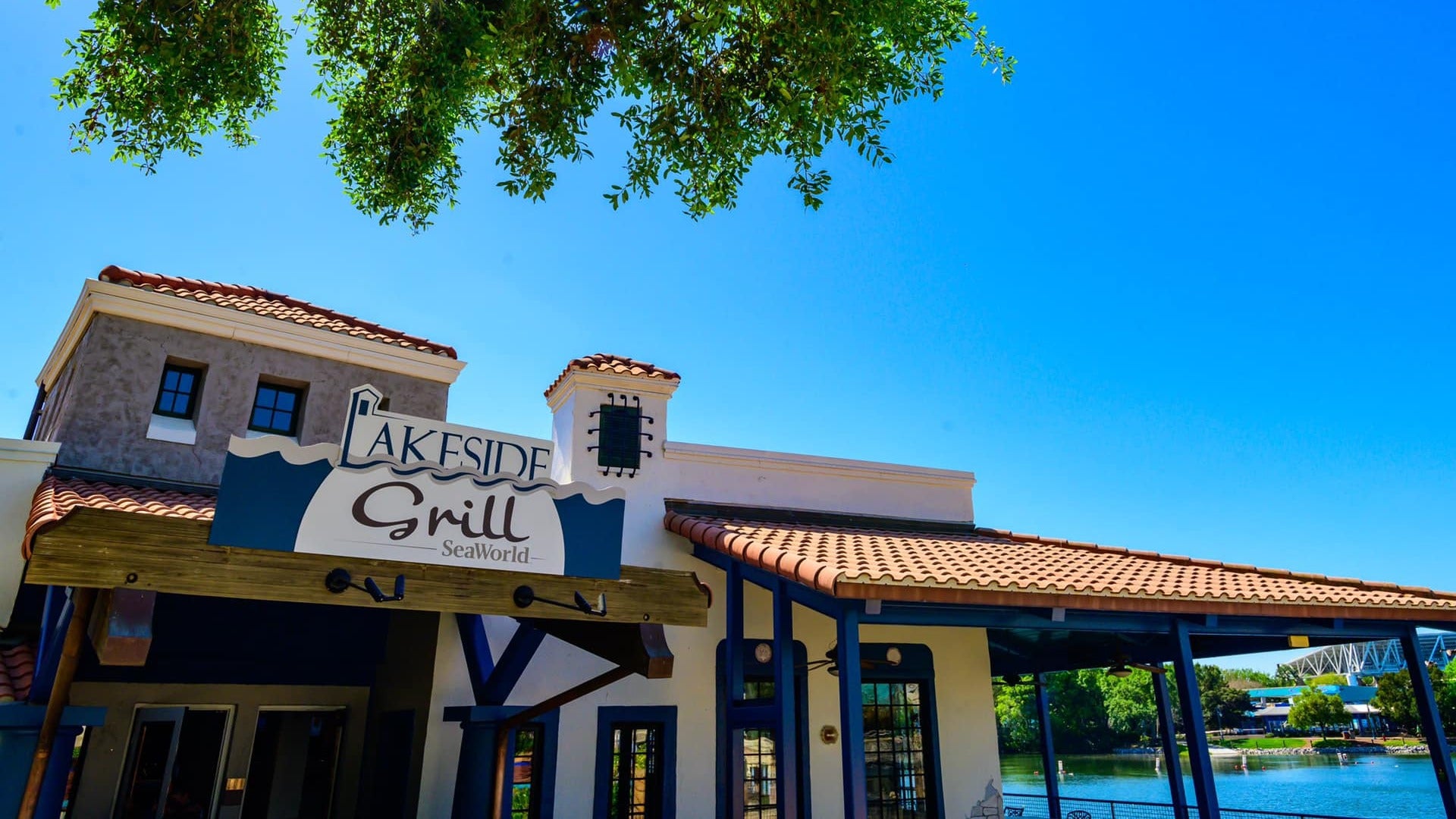 restaurant with lake on the side