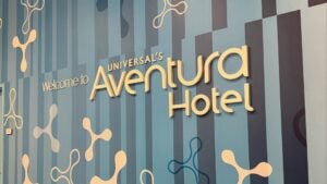 Universal's Aventura Hotel welcome sign