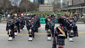 group of performers in irish attire for st patricks day