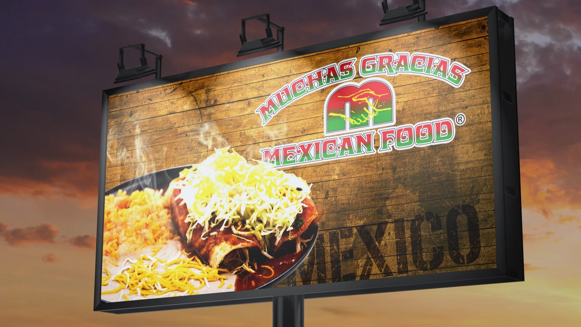 restaurant signage with mexican food on display