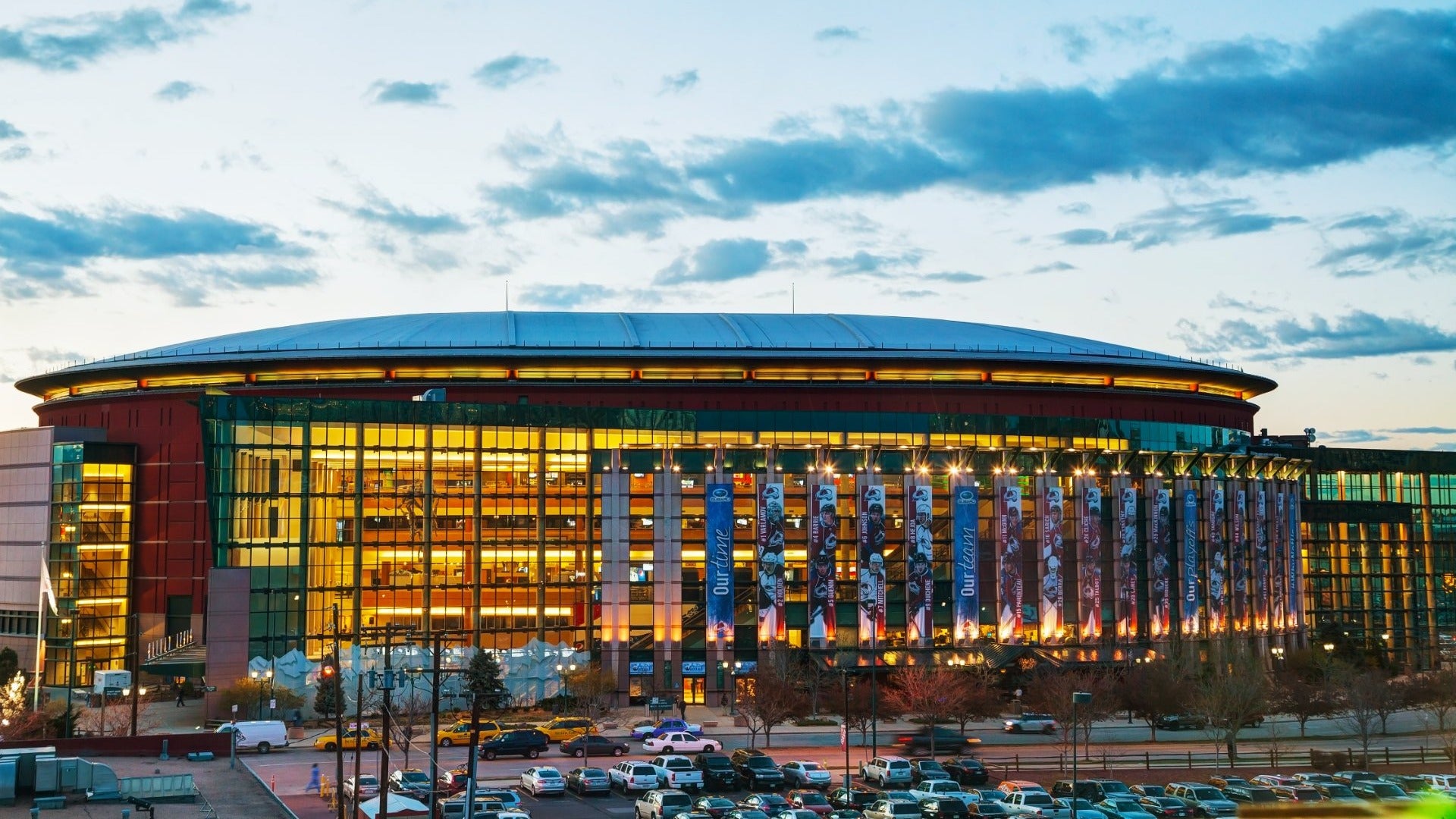 ball arena with parking in front