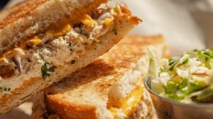 tuna sandwich with side of veggie coleslaw