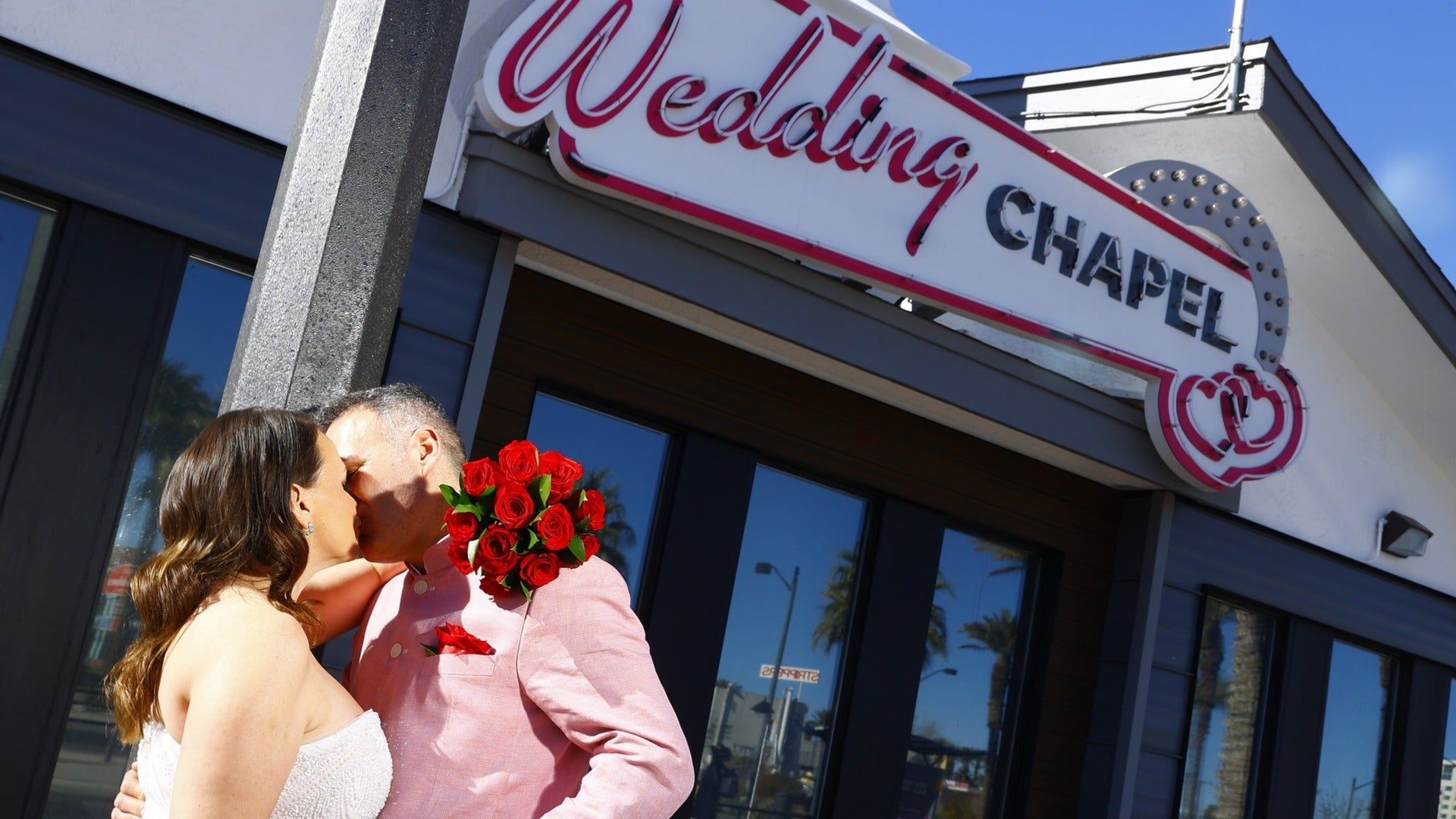 couple got married in front of las vegas chapel