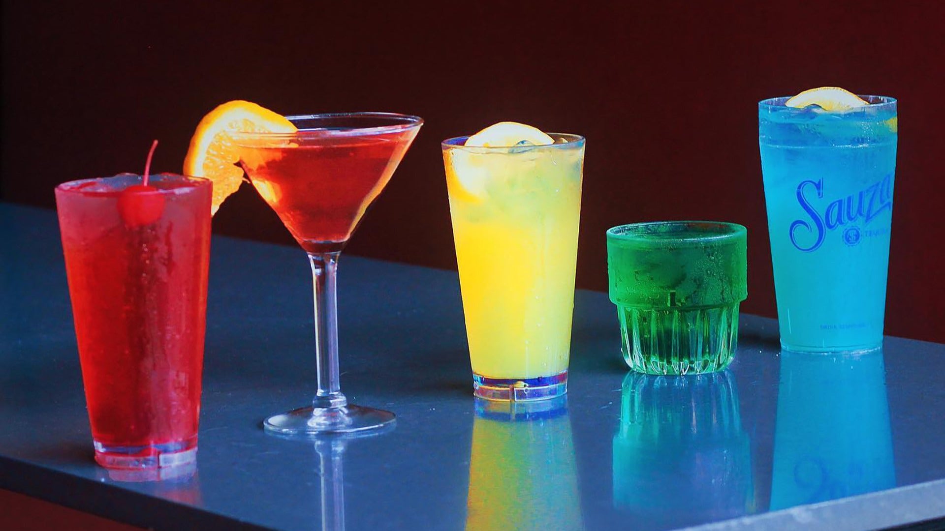 alcoholic drinks in various colors and flavors