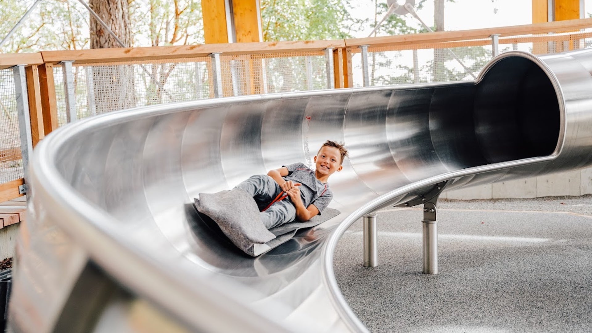 a kid sliding