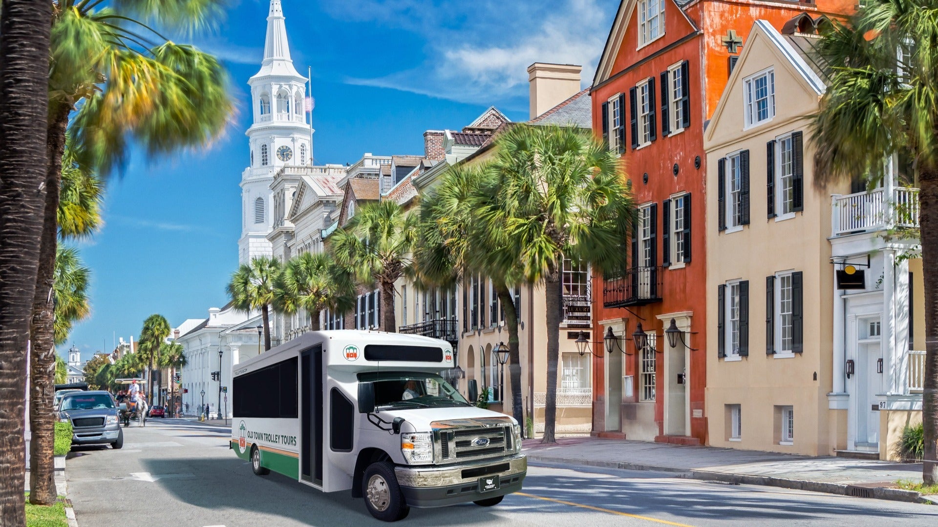 tour bus along a street