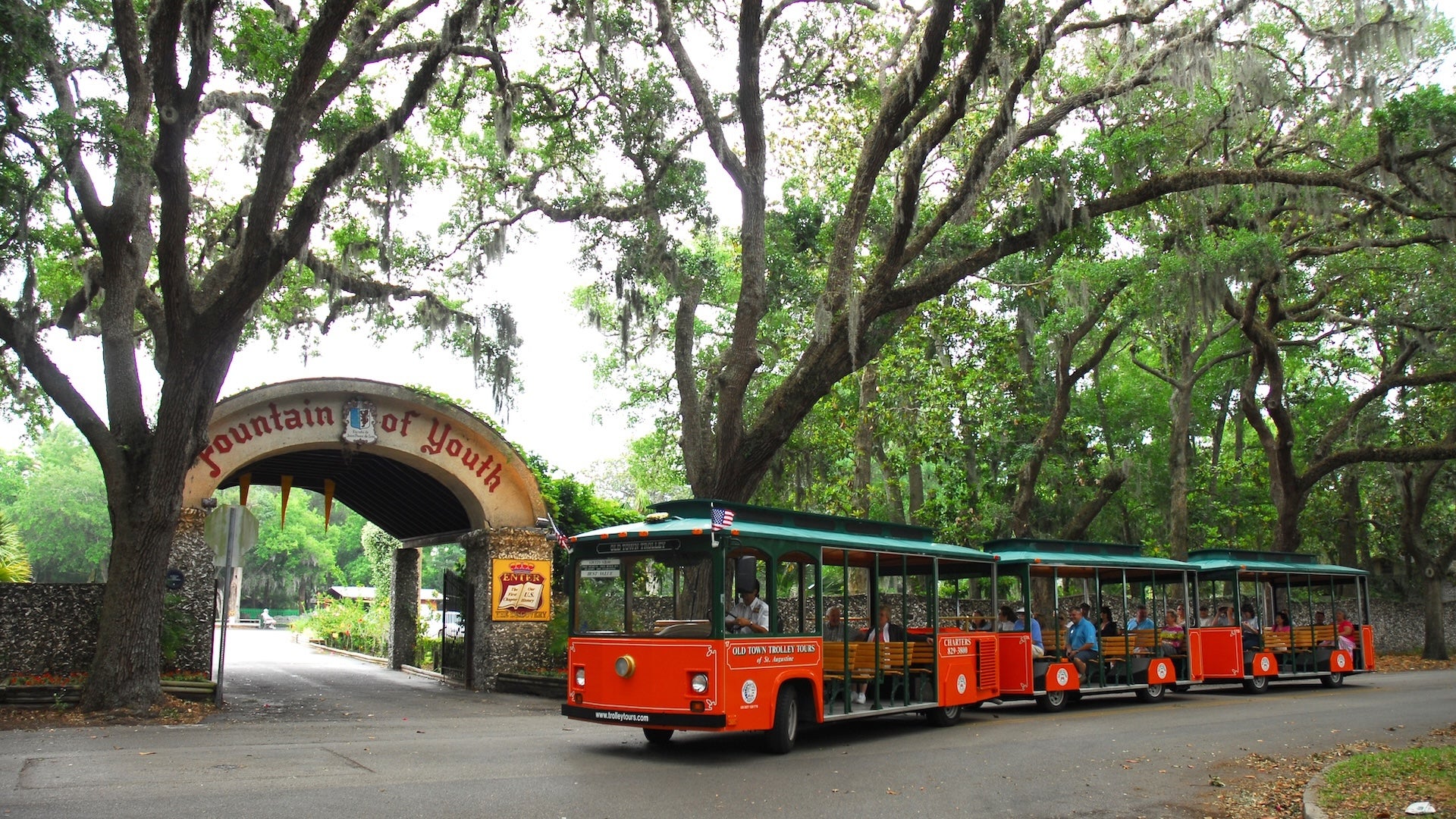 side view of a trolley with trees