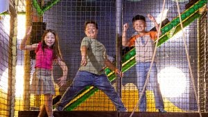 kids playing in a netted structure