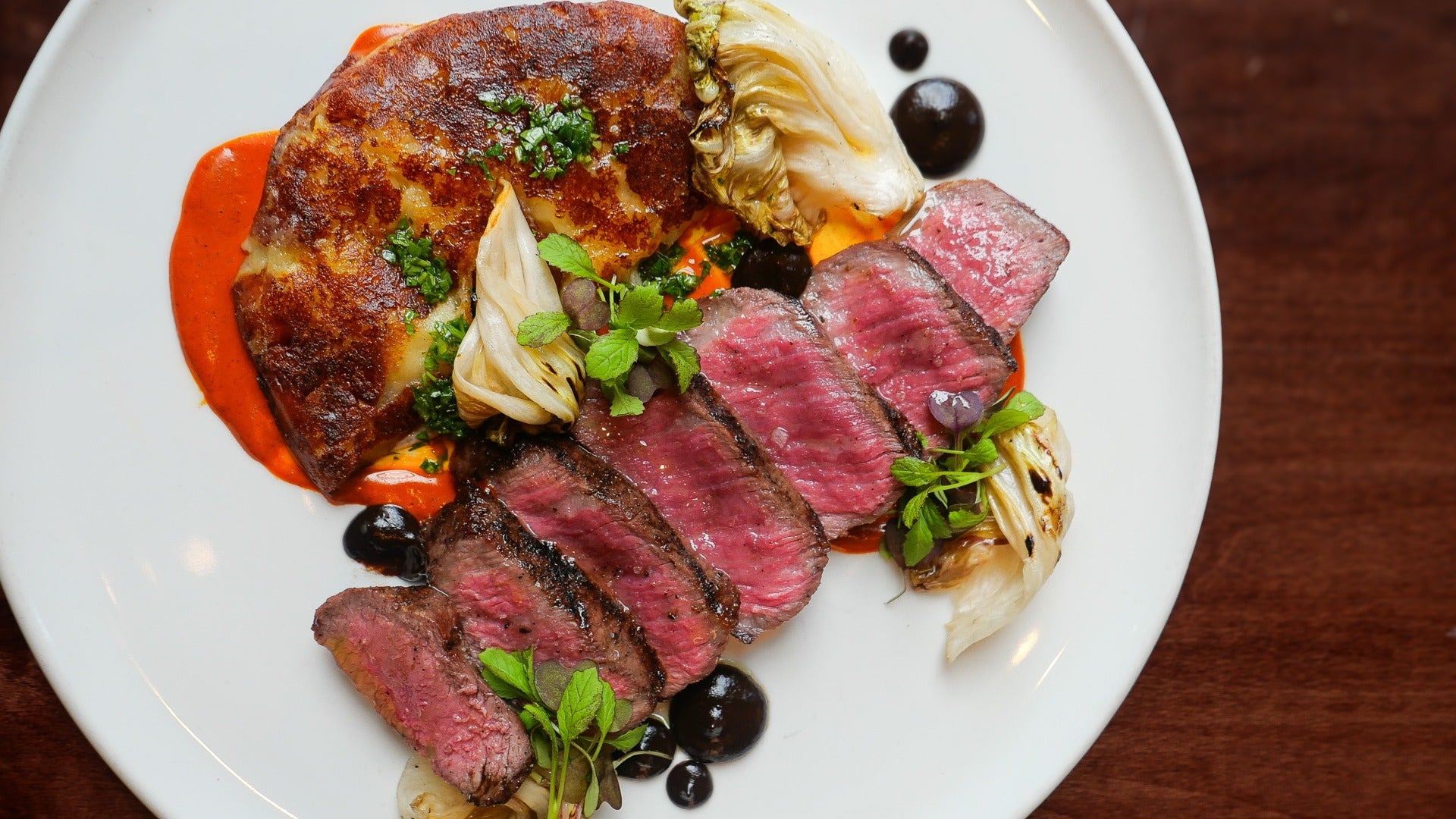 steak with a variety of garnishes
