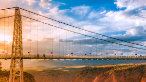 suspension bridge with flags