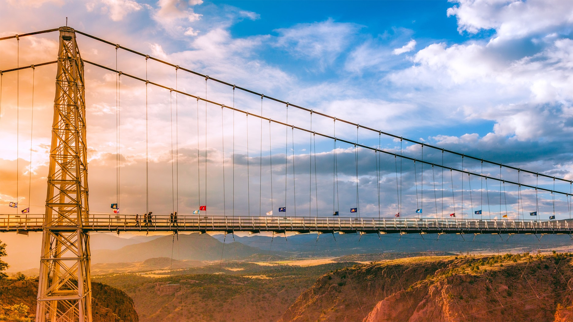 suspension bridge with flags