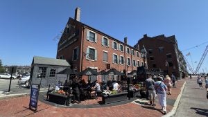 Exterior of an old brick building that's been turned into a restaurant