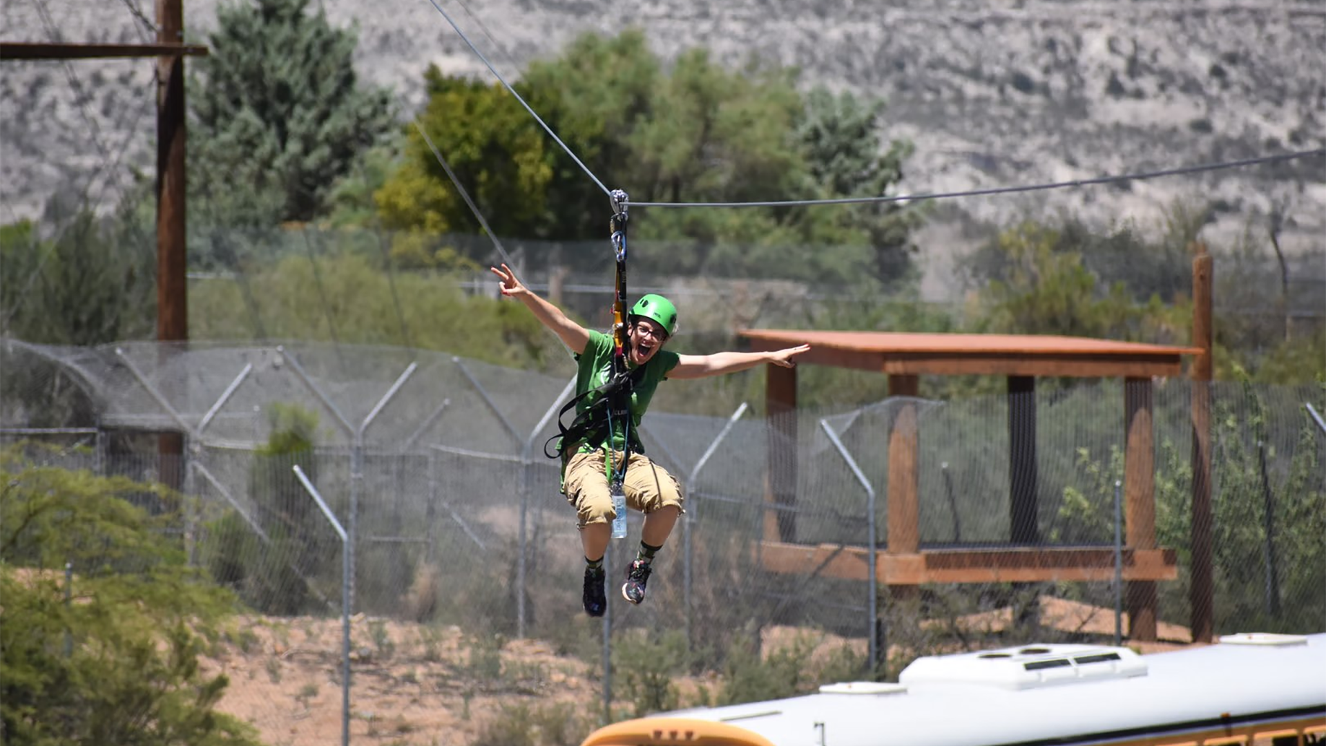 man on a zipline
