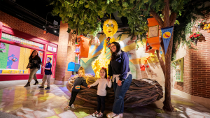 children meeting a sesame street character