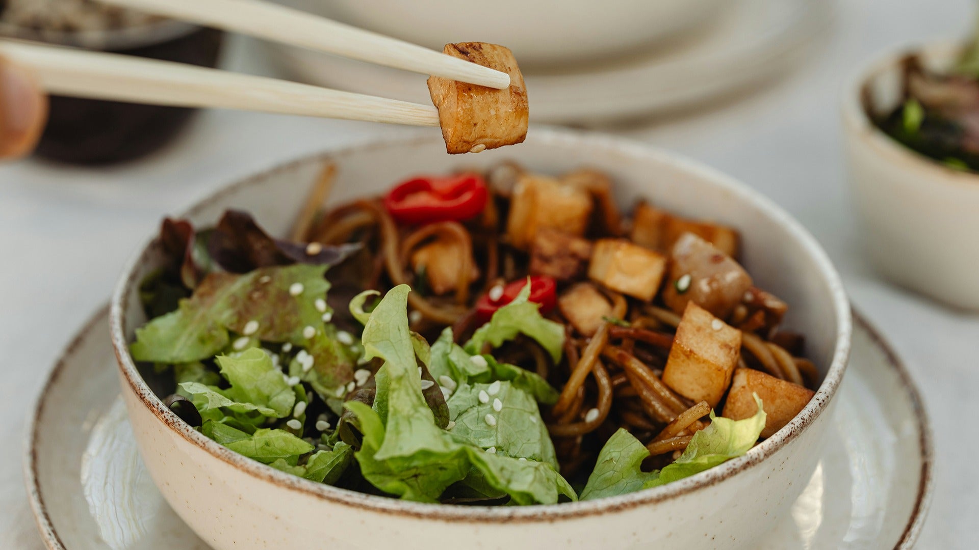 pasta bowl with tofu and veggies