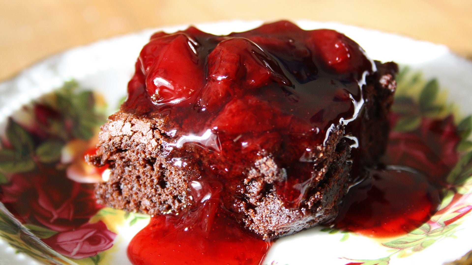 slice of black forest cake on a plate