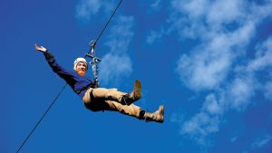 a man on a zipline
