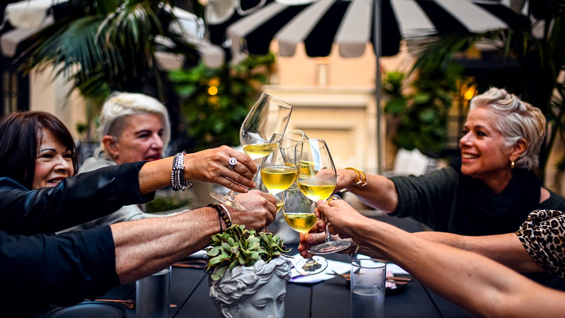 a group of friends toasting wine