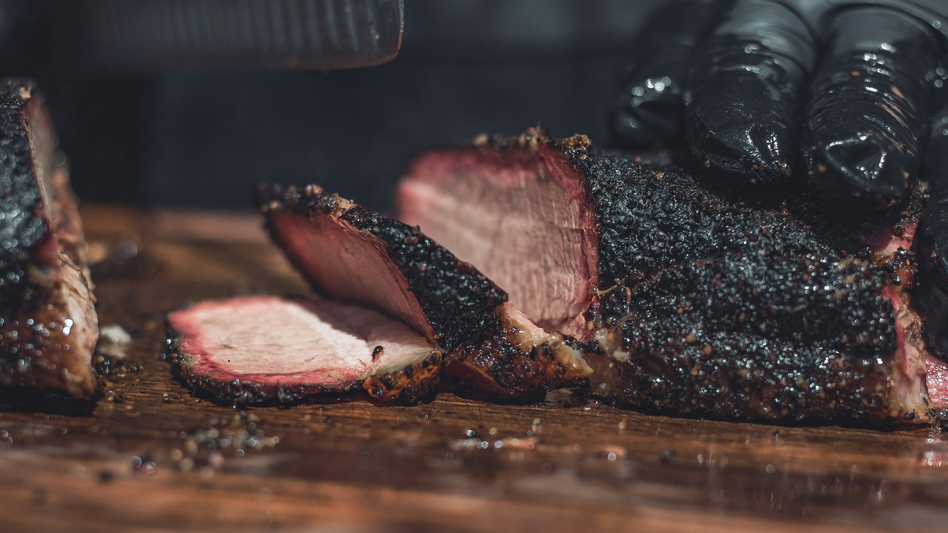 smoked brisket meat on a wooden board