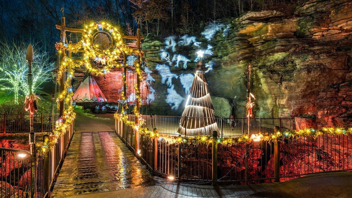 Christmas lights along a golf cart path at Top of the Rock in Branson mo