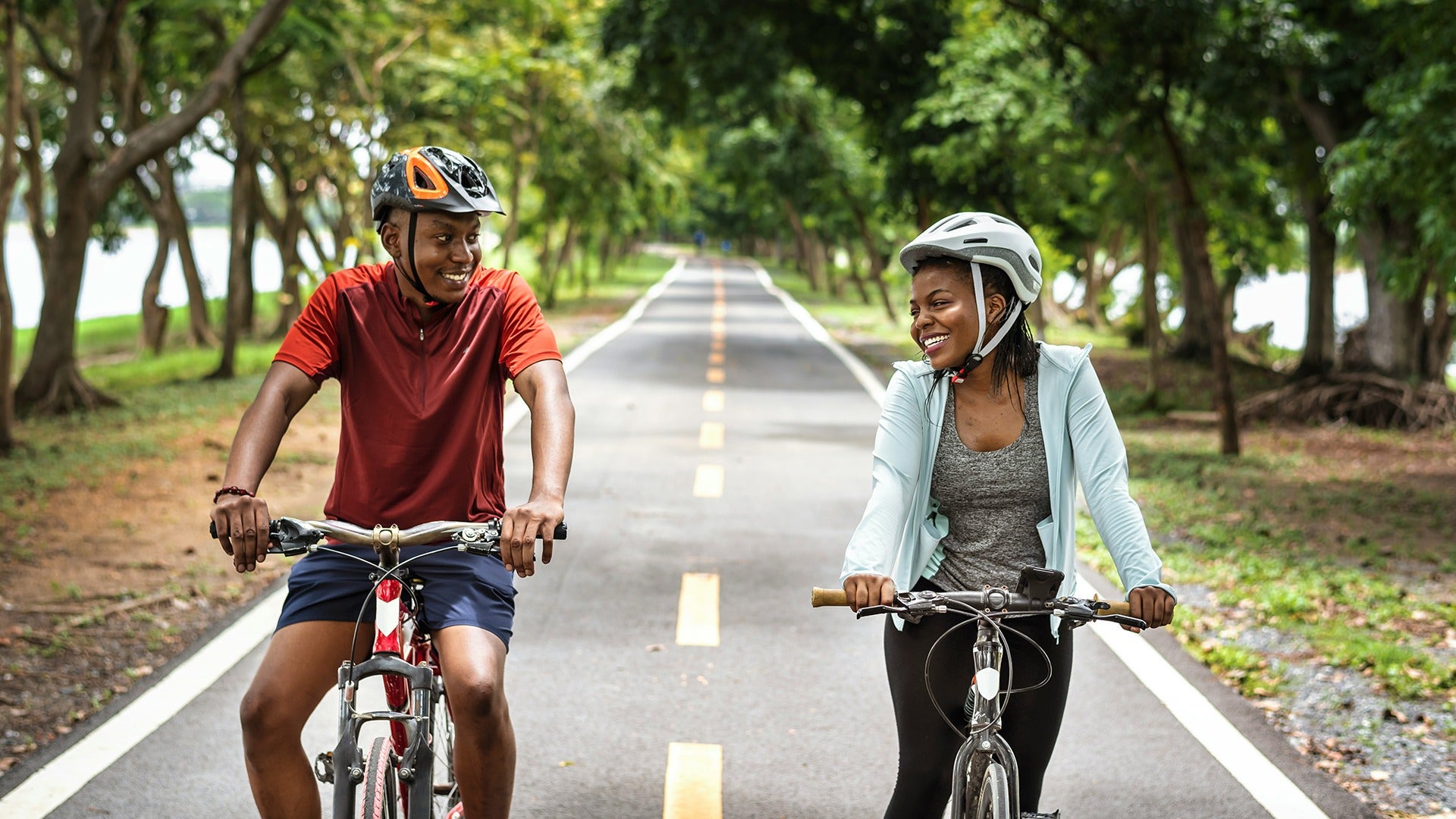a couple having fun while biking