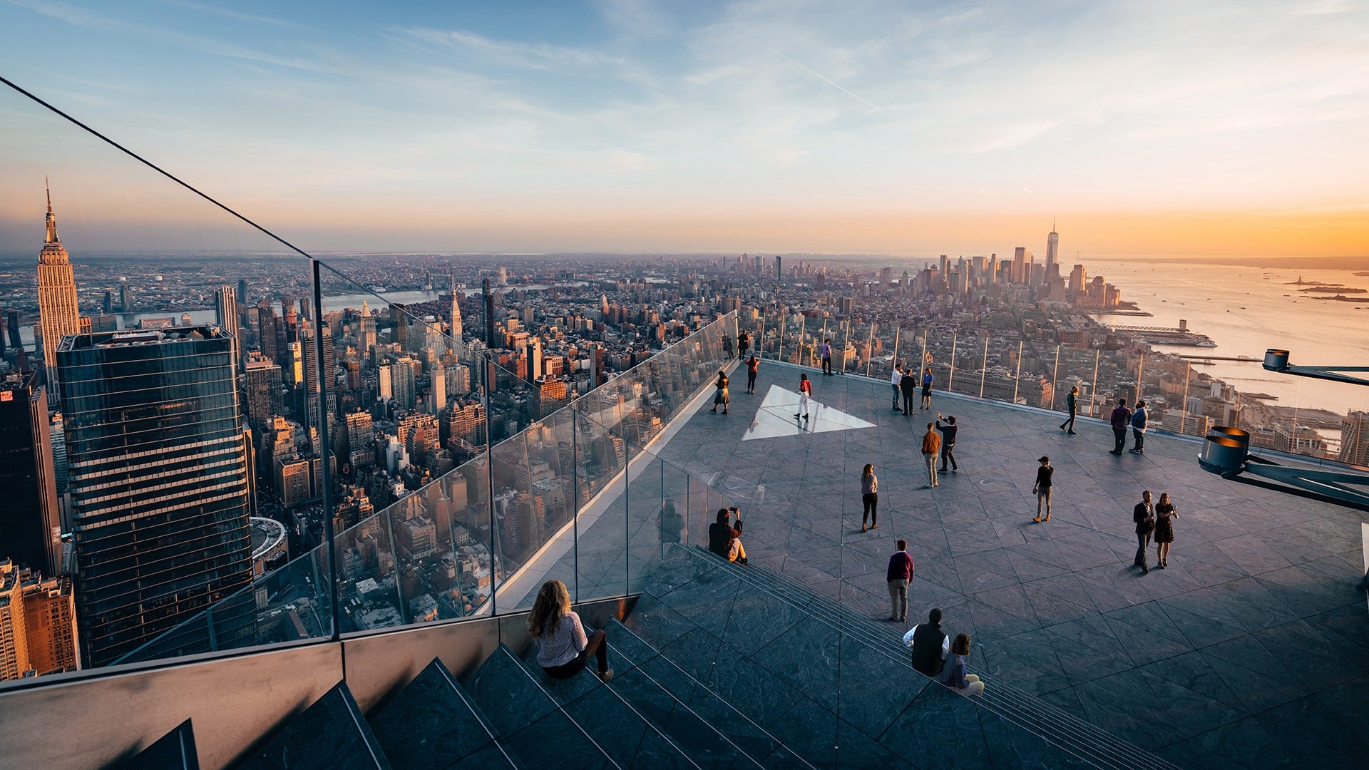 city observatory deck on top of a building with a view of new york city