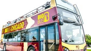 trolley bus tour with people aboard it
