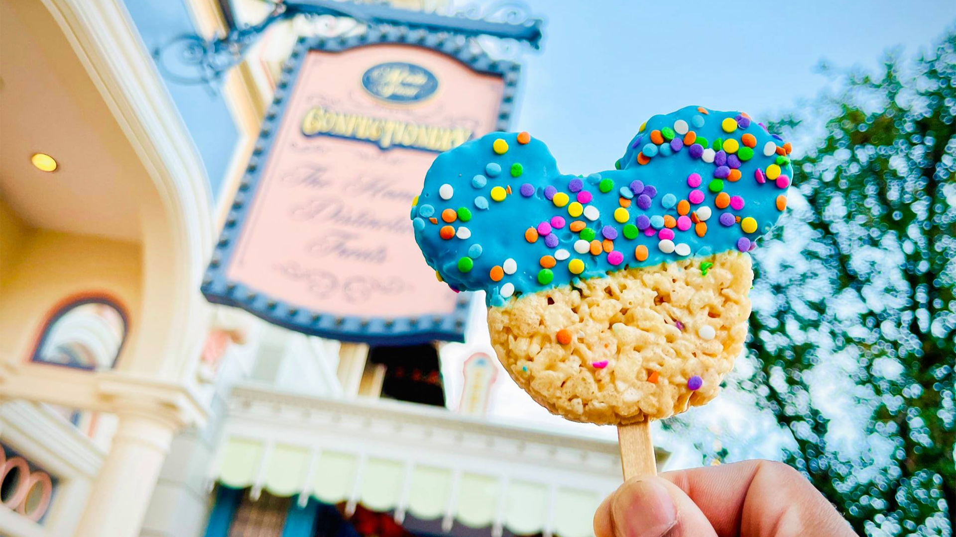 mickey mouse shaped confectionary against a restaurant
